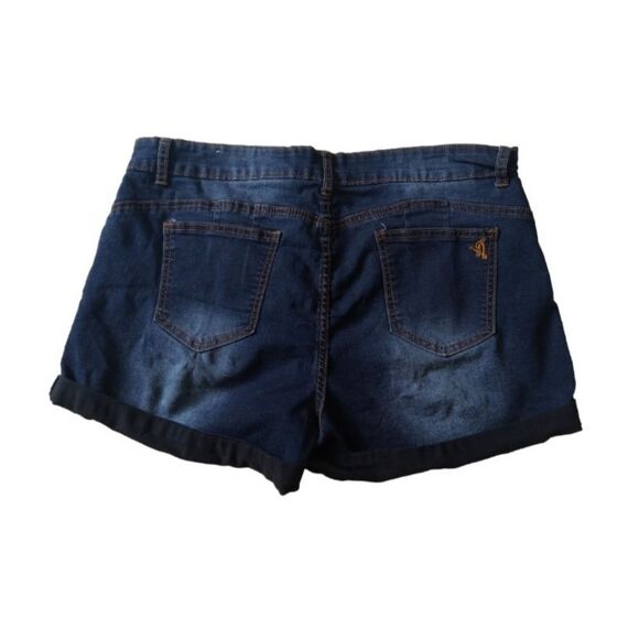 VIP Jeans Blue Dark Wash Distressed Rolled Hem Plus Size Shorts Women's 19/20B - Picture 2 of 12